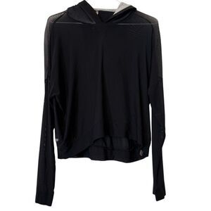 Move Alternative Long Sleeve Mesh High Low Hem Pullover Hoodie Black Size Small